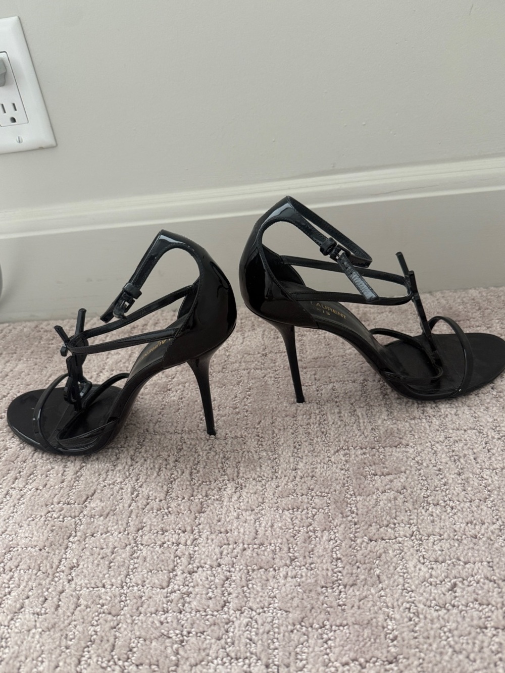 Saint Laurent Black Patent Ankle-Strap Cassandra Heels - Picture 7 of 8